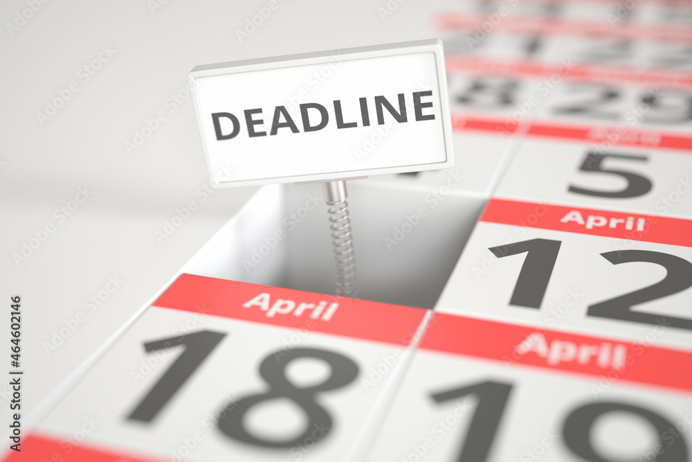 Fototapeta premium DEADLINE plate on April 11 in a calendar, 3d rendering