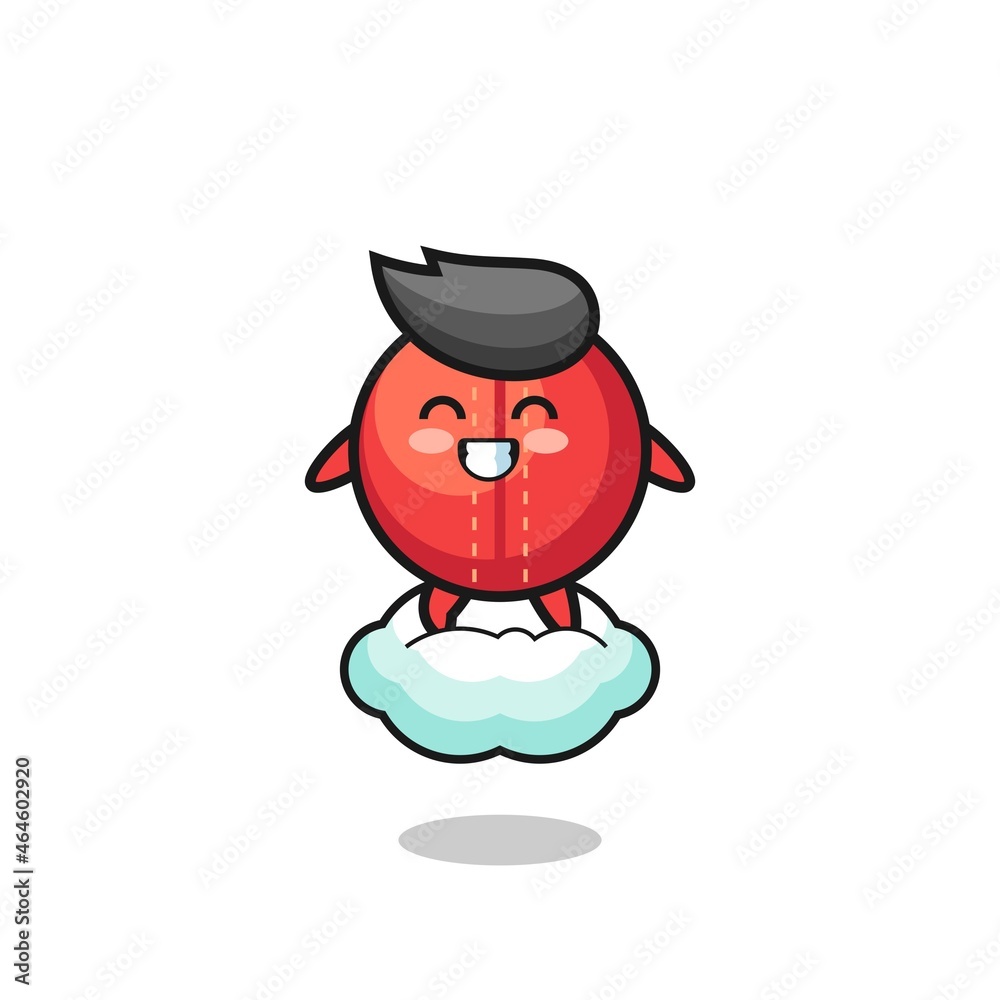 cute cricket ball illustration riding a floating cloud