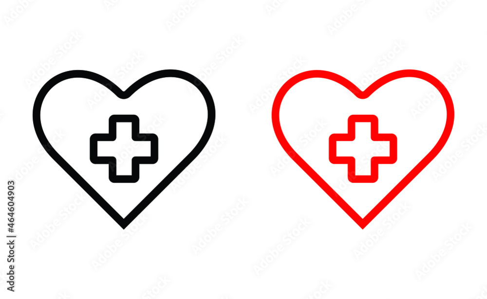 Heart icons with cross inside linear icon thin black line.Heart icon, healt care concept sign vector on white background.Simple medic support concept pictogram, infographic for ads, app, web button. Heart icons with cross inside linear icon thin black line.Heart icon, healt care concept sign vector on white background.Simple medic support concept pictogram, infographic for ads, app, web button.