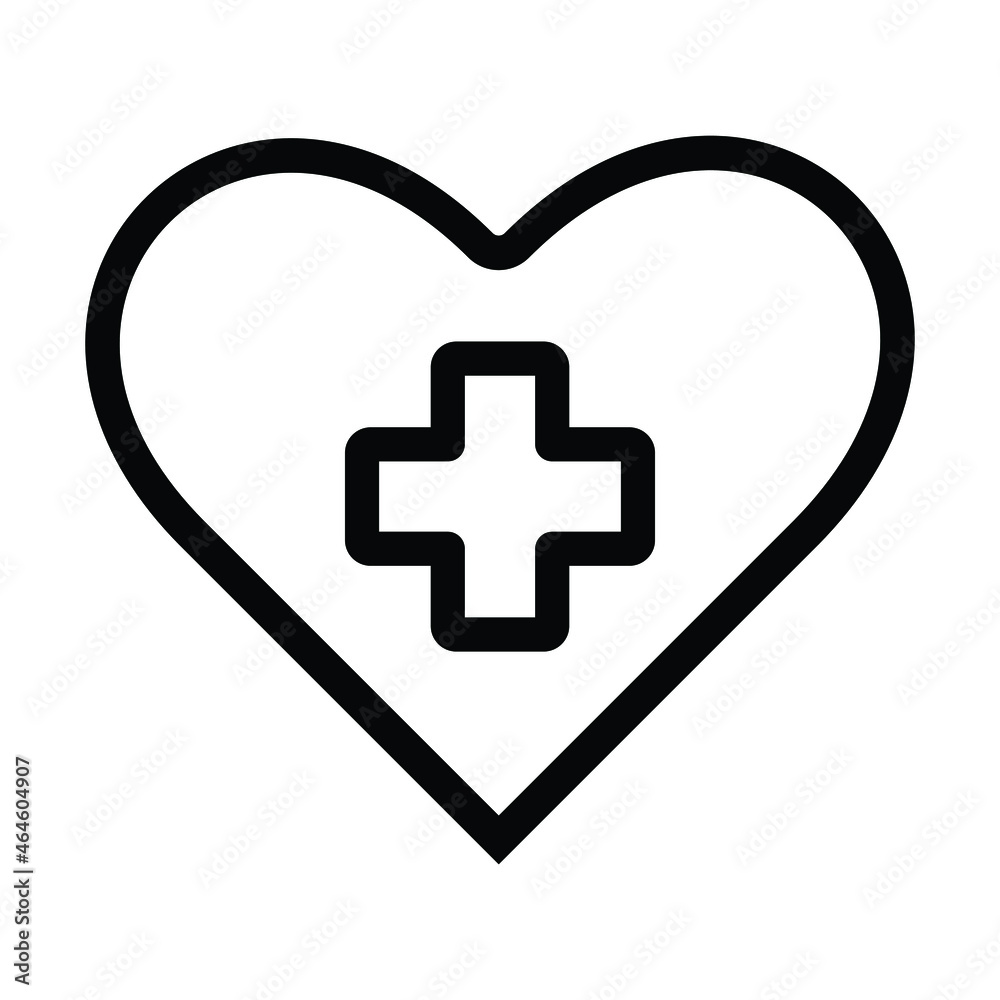 Heart icon with cross inside linear icon thin black line.Heart icon, healt care concept sign vector on white background.Simple medic support concept pictogram, infographic for ads app logo web button. Heart icon with cross inside linear icon thin black line.Heart icon, healt care concept sign vector on white background.Simple medic support concept pictogram, infographic for ads app logo web button.