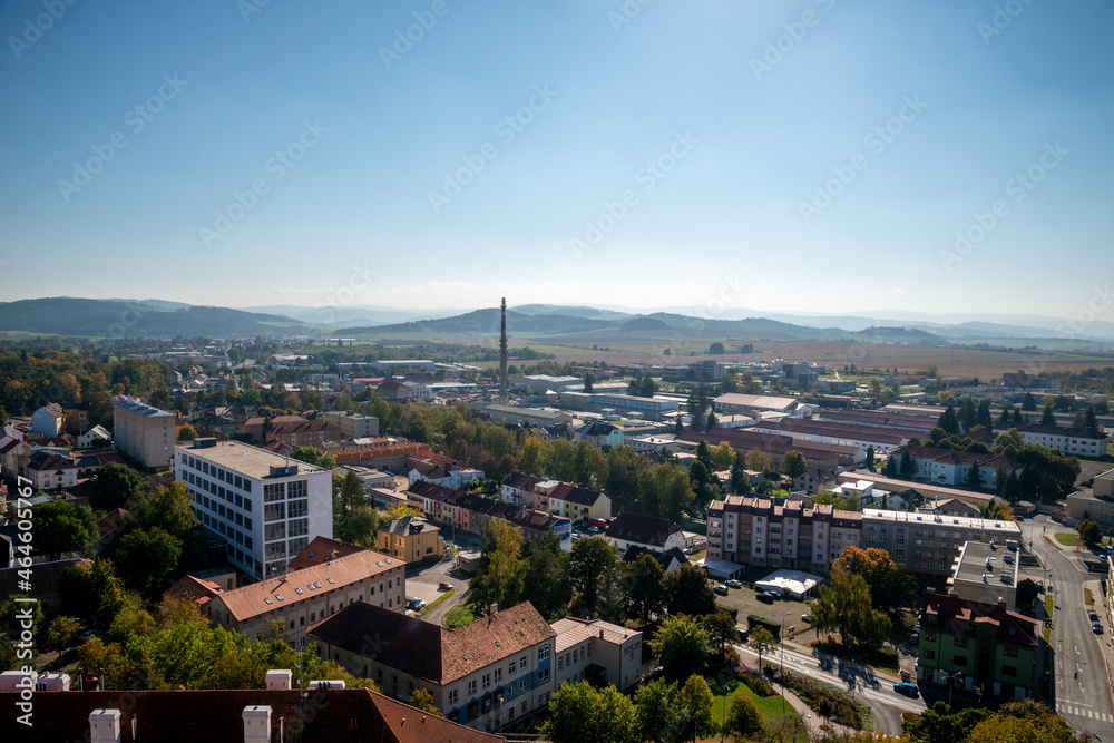 The cityscape of Klatovy, Czech Republic as seen from the Black tower