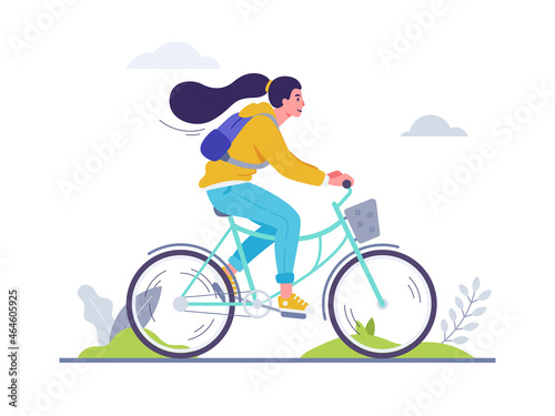 Young Girl Riding Bicycle Illustration