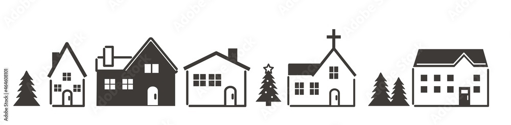 シンプルでかわいいクリスマスの街並みのベクターイラスト素材/ビル/家/シルエット シンプルでかわいいクリスマスの街並みのベクターイラスト素材/ビル/家/シルエット