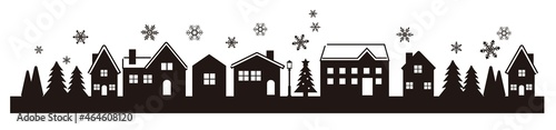 シンプルでかわいいクリスマスの街並みのベクターイラスト素材／ビル／家／シルエット © ニワトコ