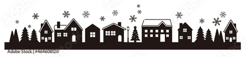 シンプルでかわいいクリスマスの街並みのベクターイラスト素材／ビル／家／シルエット