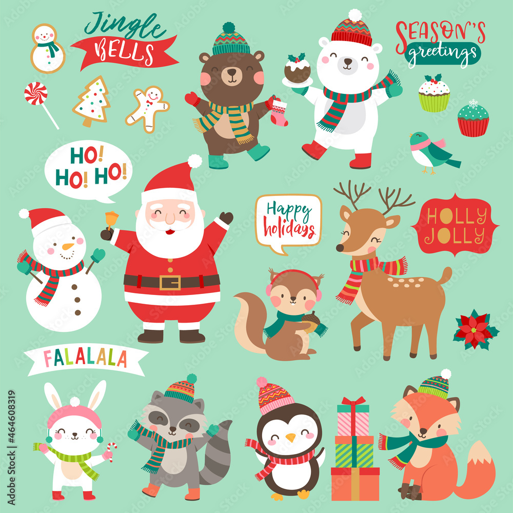 Set of cute cartoon character illustration for christmas and new year celebration