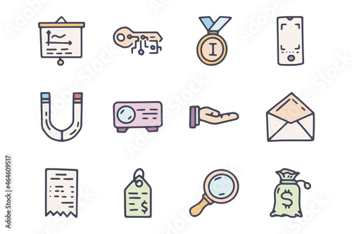 Online business color vector doodle simple icon set