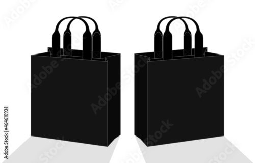 Black Tote Bag Template Vector on White Background, Perspective View.