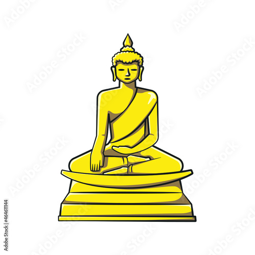 Buddha statue in drawing style isolated vector. Thailand traditional culture cartoon on white background. Religions concept vector illustration.