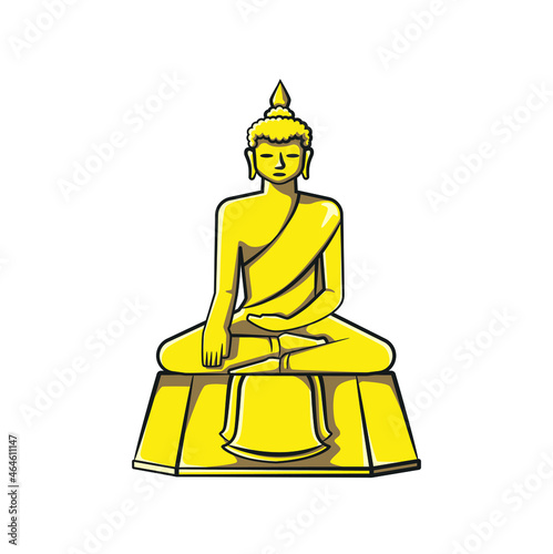 Buddha statue in drawing style isolated vector. Thailand traditional culture cartoon on white background. Religions concept vector illustration.