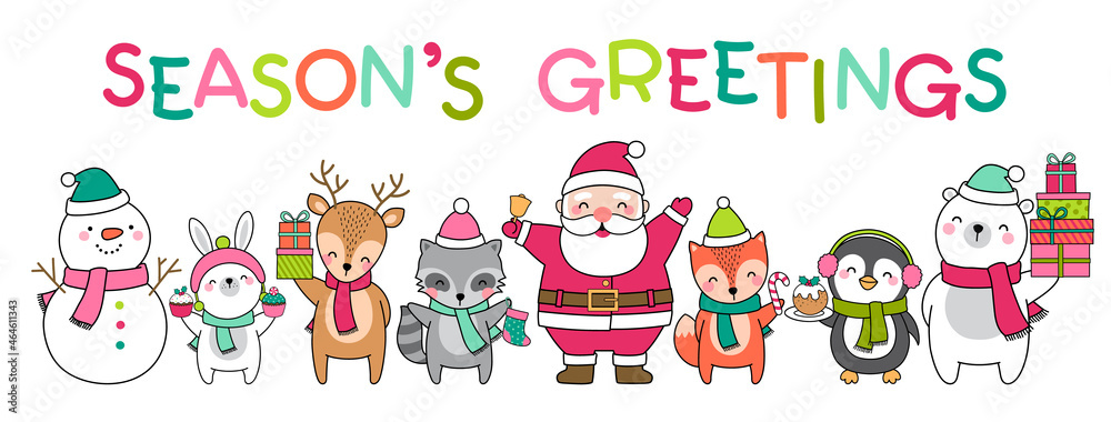 Set of cute cartoon character illustration for christmas and new year celebration.