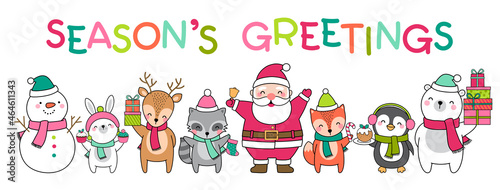 Set of cute cartoon character illustration for christmas and new year celebration.