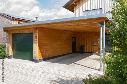 wooden and modern carport photo