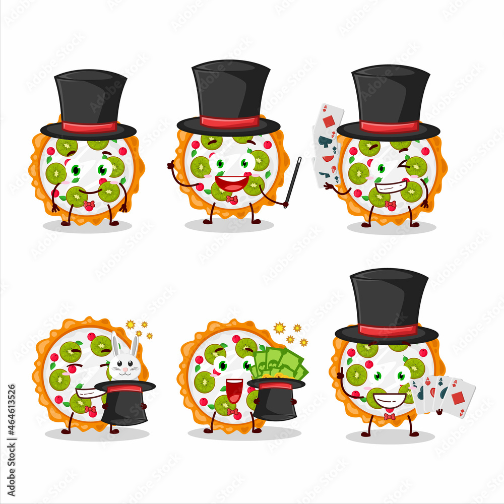 A fruit tart Magician cartoon character perform on a stage A fruit tart Magician cartoon character perform on a stage