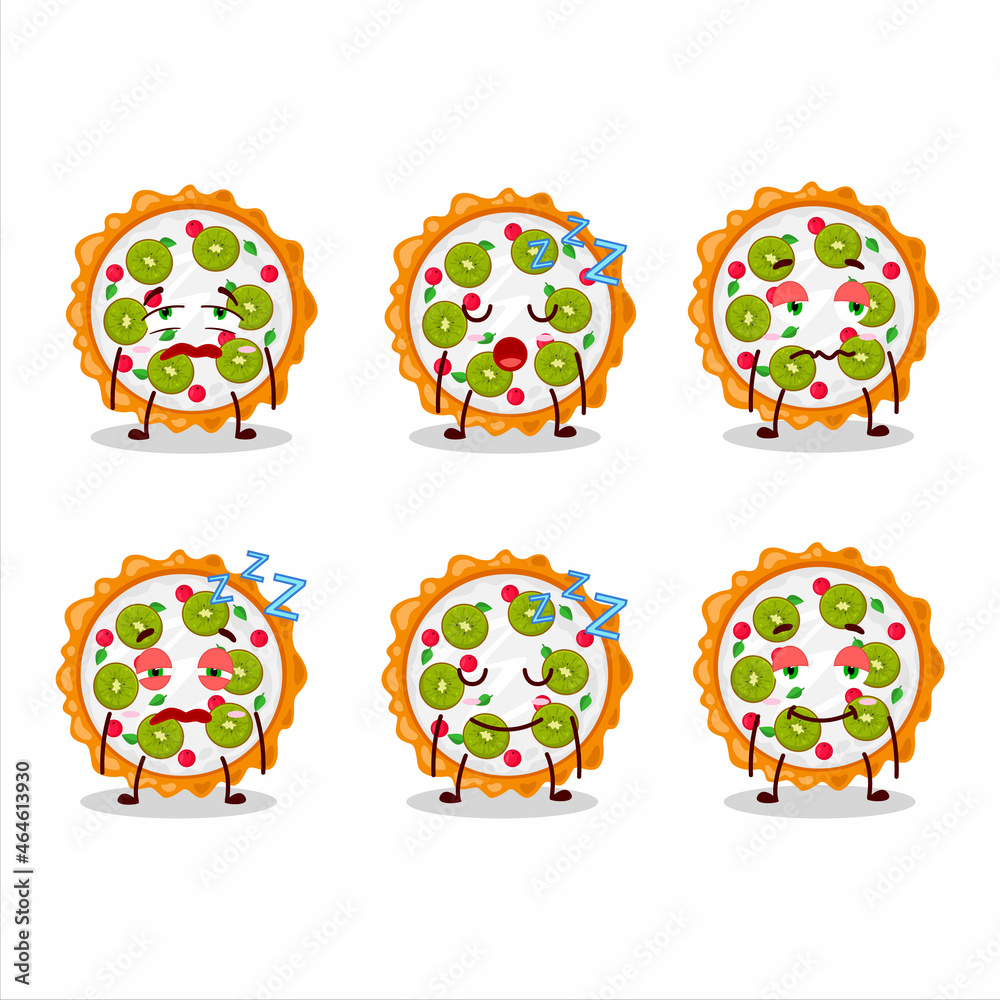 Cartoon character of fruit tart with sleepy expression
