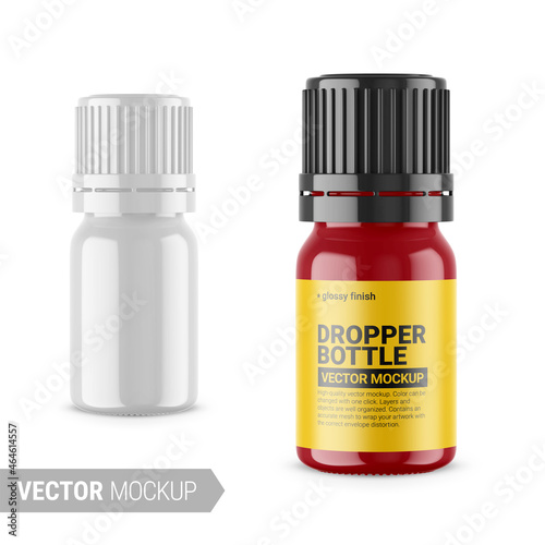 White glossy dropper bottle vector mockup illustration.
