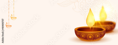 happy diwali realistic banner with diya design