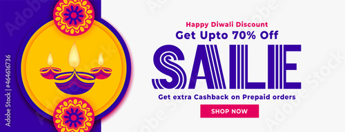 happy diwali sale banner in flat decorative style
