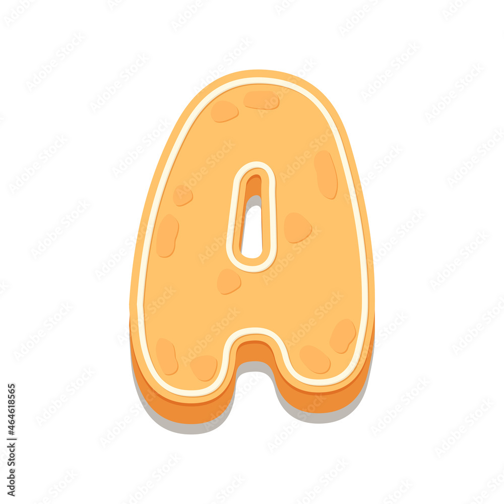 Obraz premium Gingerbread Cookies letter A. Cartoon letter with icing sugar covering. Vector illustration for your design.