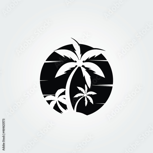 palm tree logo or sumer logo design. Hotel tourism holiday summer beach coconut palm tree vector logo design