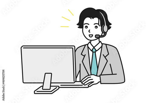 customer service agent working at computer clip art preview