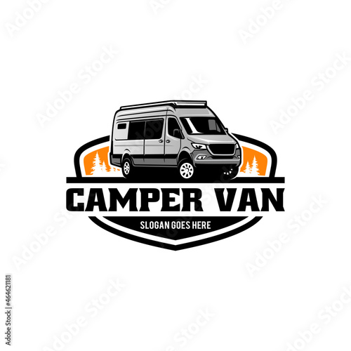 RV camper van vehicle isolated logo vector