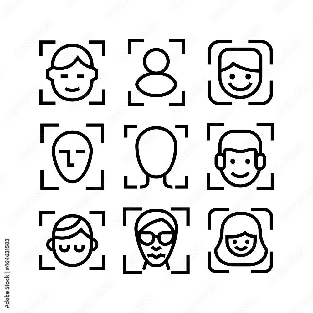 Fototapeta premium face id set icon on white background