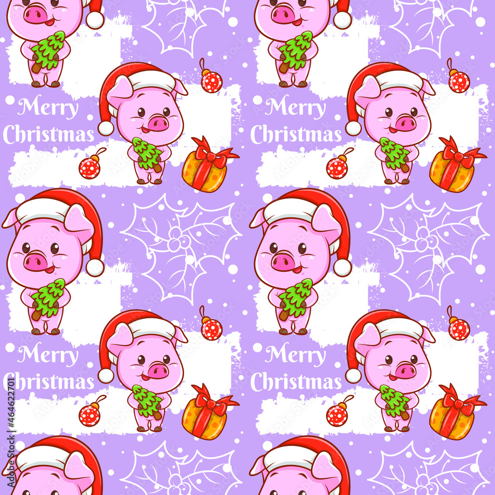 cute pig cartoon character Christmas seamless pattern cute pig cartoon character Christmas seamless pattern