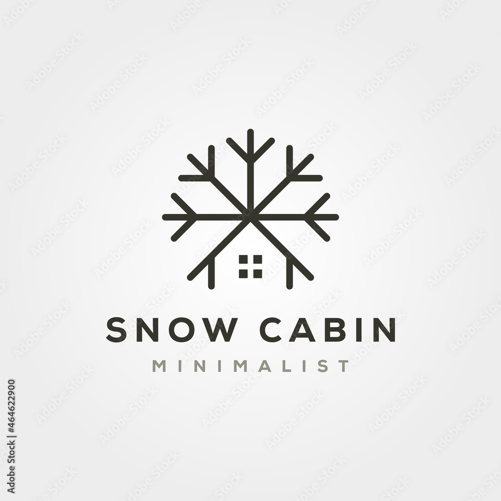 snowflake cabin line art vector icon logo symbol illustration design, creative cabin minimal logo design