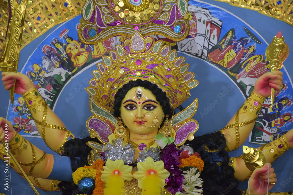 Fototapeta premium Durga Puja - Face of goddess Durga, is one of the most important festivals of India.