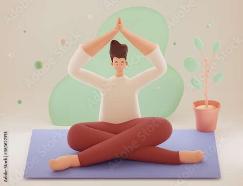 Yoga et bien être, illustration 3D d'un homme en posture de méditation