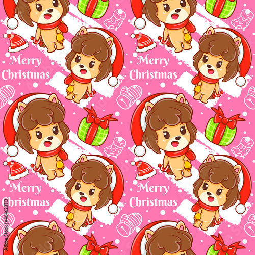 cute puppy cartoon character Christmas seamless pattern
