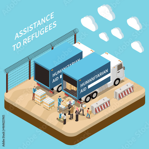 Assistance To Refugees Isometric Background