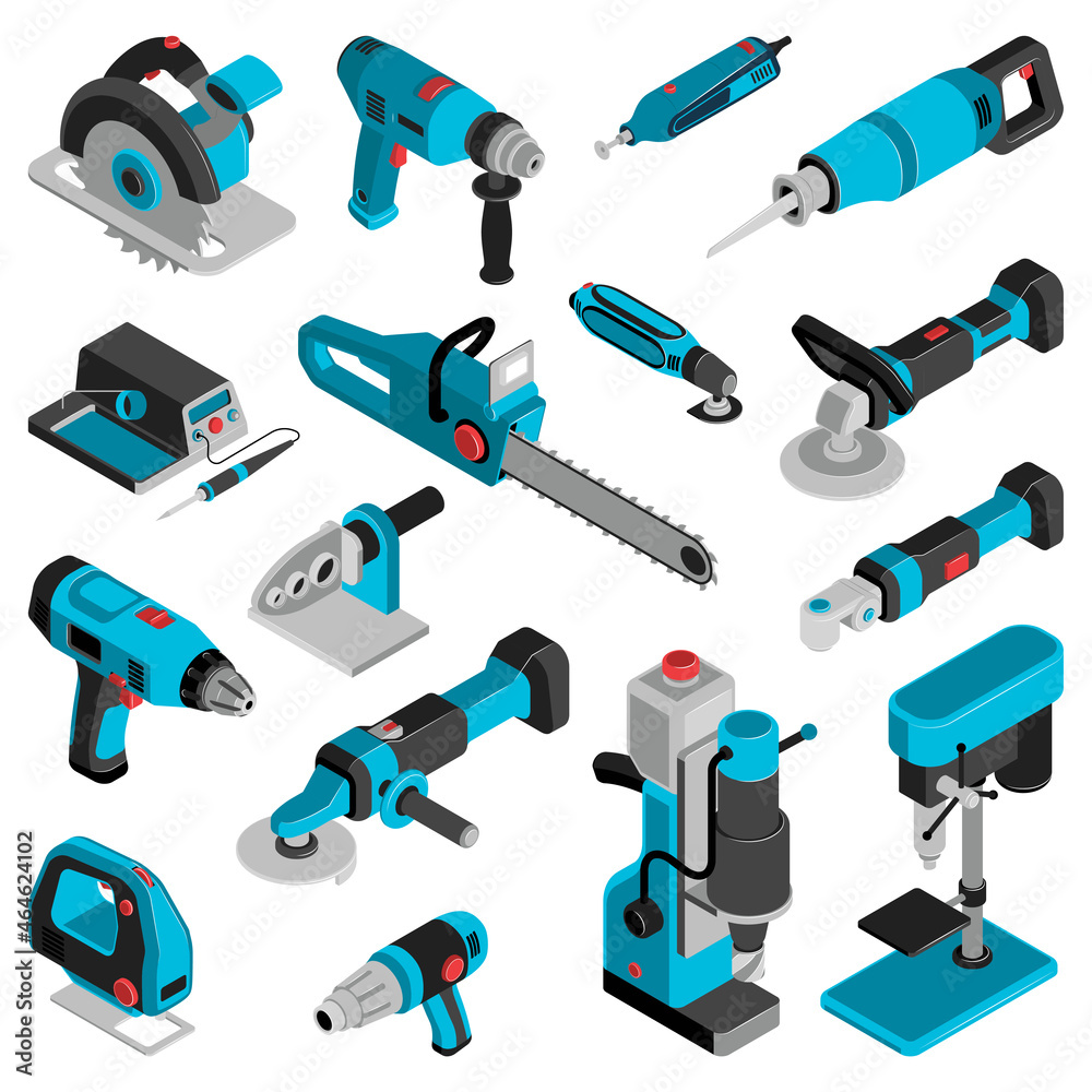 Electric Machine And Tools Isometric Set Electric Machine And Tools Isometric Set
