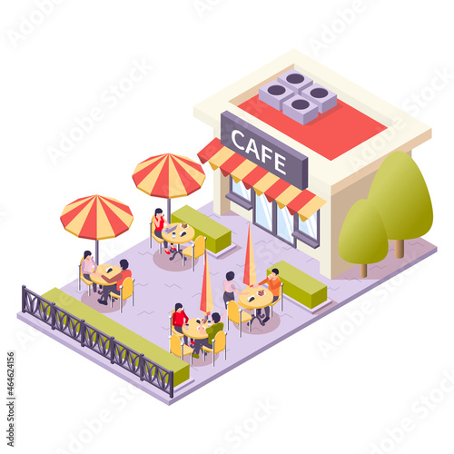 Restaurant Street Cafe Isometric Composition