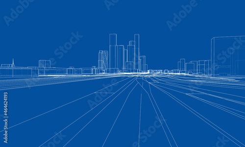 Vector lines buildings and city roads, town design