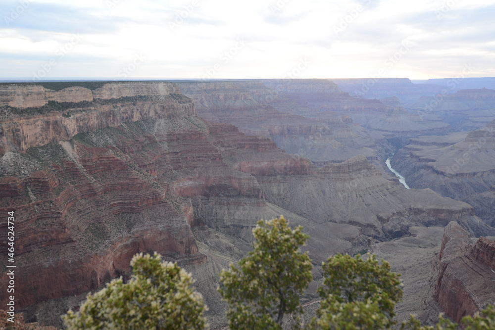 Wide angle view of the Grand Canyon on a cloudy day