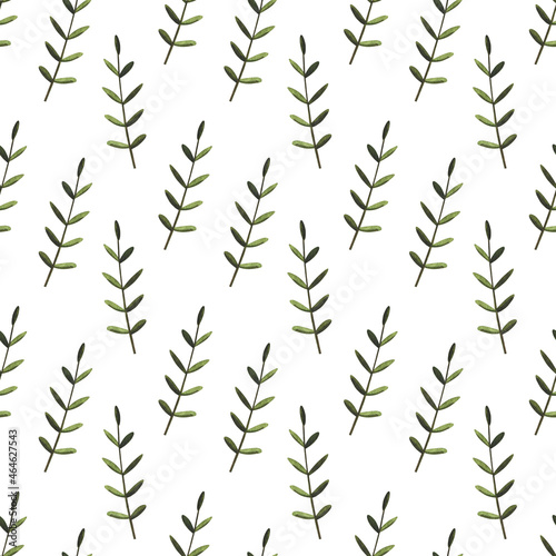 watercolor seamless spring and summer comple modern pattern. cute little hand drawn textured branches on a white background. pefrect for textile, scrapbooking, packaging, wrapping paper, post cards photo