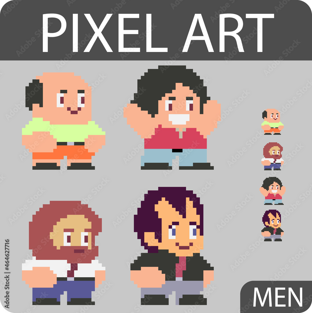 Set of funny pixel characters