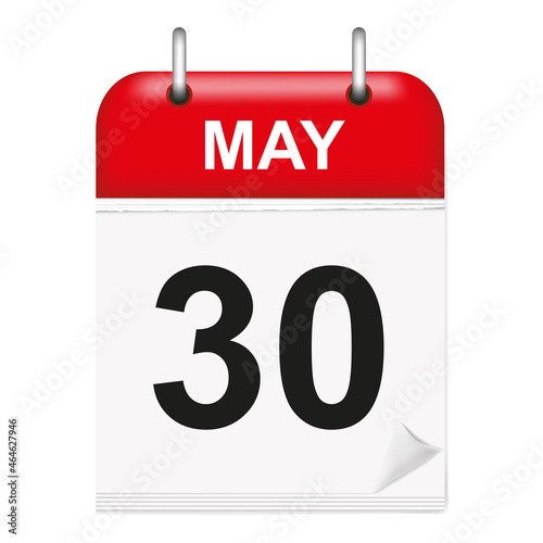 May day 30. Daily calendar icon.Flat style.Month and date.