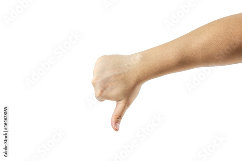 hand with thumbs down isolated on white background