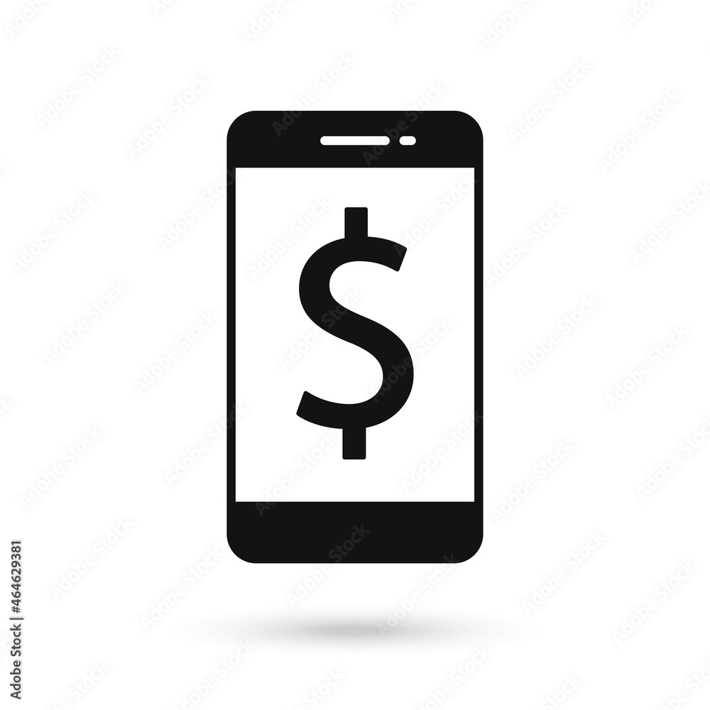 Mobile phone flat design icon with dollar sign. Mobile phone flat design icon with dollar sign.