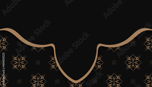Black color banner template with mandala brown ornament and place for logo or text