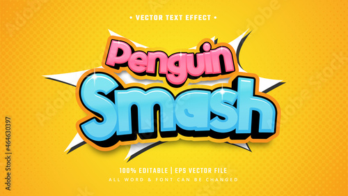 Penguin Smash 3d Text Style Effect. Editable Illustrator Text Style.