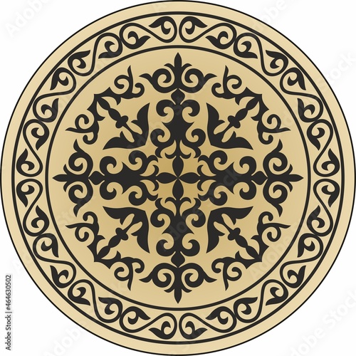 Vector Kazakh round ornament. circle with ornament drawing of the great steppe. Patterns of the Turkic peoples, siberia and mongolia
