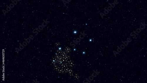 Crux (The Cross) constellation, gradually zooming rotating image with stars and outlines, 4K educational video