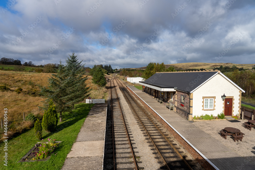 Blaenavon monmouthshire Wales  Heritage Railway   view looking down from the over pass to the station building and line