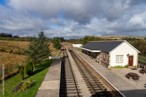 Blaenavon monmouthshire Wales Heritage Railway view looking down from the over pass to the station building and line