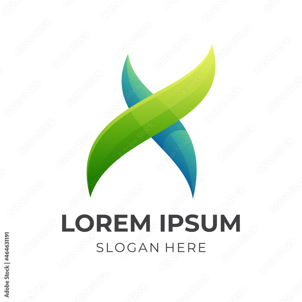 letter X logo concept vector with 3d blue and green color style letter X logo concept vector with 3d blue and green color style