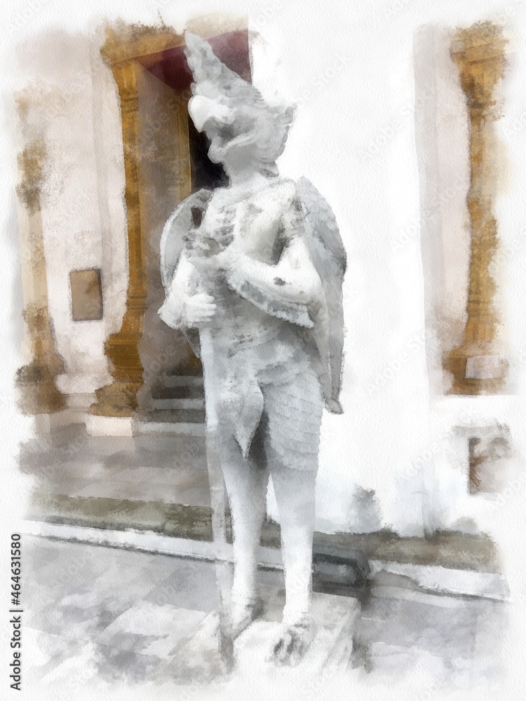 Obraz premium Ancient architecture of Thailand watercolor style illustration impressionist painting.